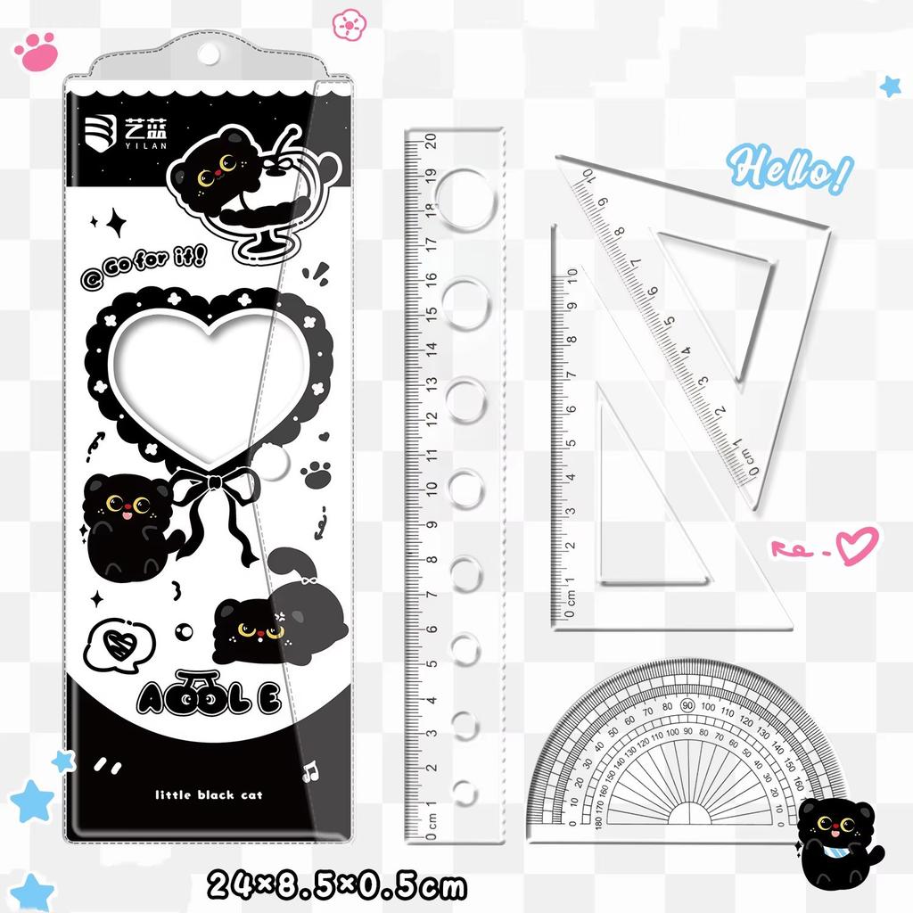 4PCS Set Transparent Plastic Rulers Straight Rulers Protractors Set Square Kawaii School Stationery Kid Math Stationery