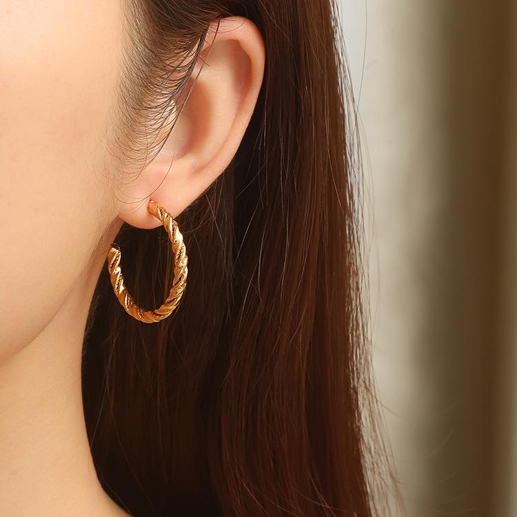 Hot-selling earrings, fashionable stainless steel earrings, trendy simple twist line round women's earrings jewelry