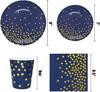 Navy Blue Gold Party Decorations Blue and Gold Disposable Tableware Set Paper Plates Cups Napkin Tablecloth Wedding Anniversary
