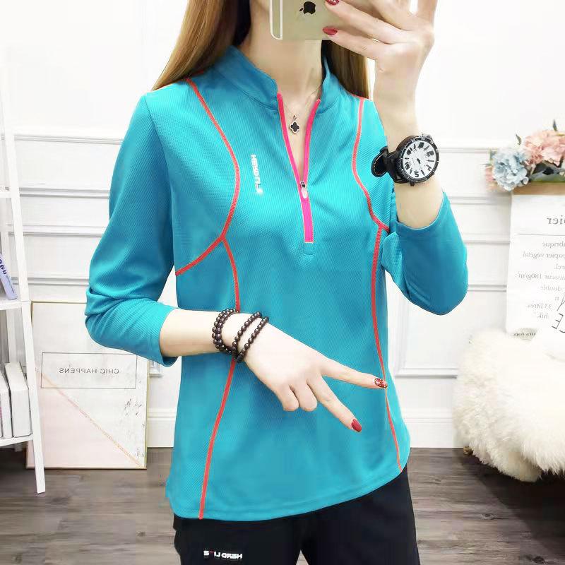 Women's Stand-Up Collar Running Shirt Long Sleeve UV Shirt for Gym Yoga Fitness Training