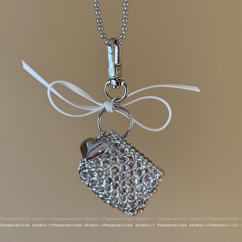 

Серебряный плетеный бант, лента, сумка, ожерелье, персонализированная нишевая роскошь, высококлассная цепочка-мессенджер для свитера, женские аксессуары