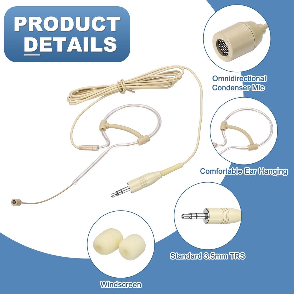 uxcell Earhook Headset Single Ear Omnidirectional Wired Condenser Microphone with Standard TRS Plug and Beige Microphone, Over-Ear 3.5mm 3.9ft Cable,