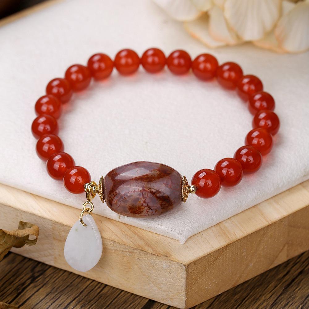 

Women s Designer Red Agate & Jade Dzi Beaded Bracelet - Summer Fashion