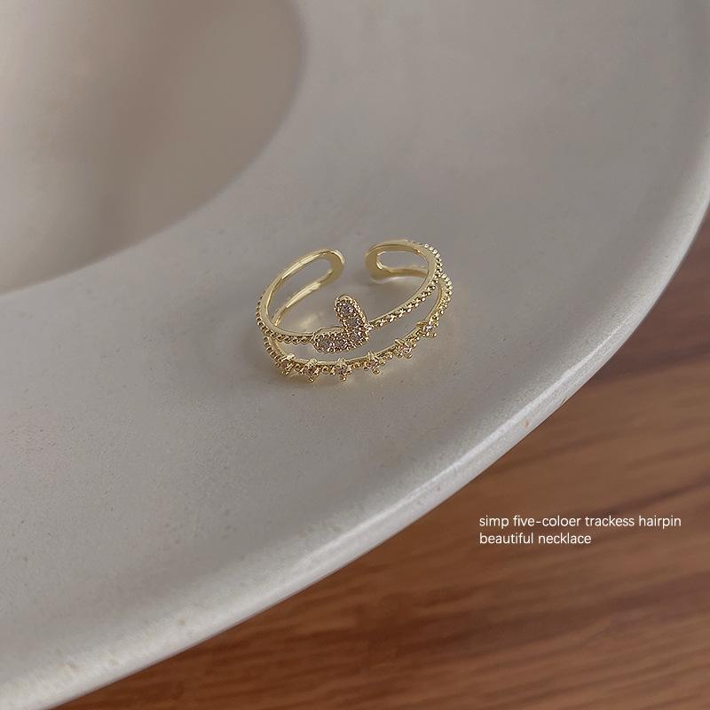 Korea Dongdaemun double-layer love ring women s niche micro-inlaid zircon index finger ring open bracelet adjustable opening