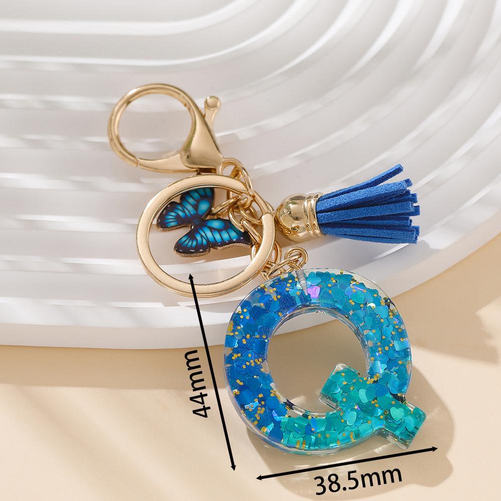 1pc Alloy Alphabet Initial Keychain Royal Blue Butterfly & Tassel Letter Keychain for Backpack Charm Accessory Key Ring Findings