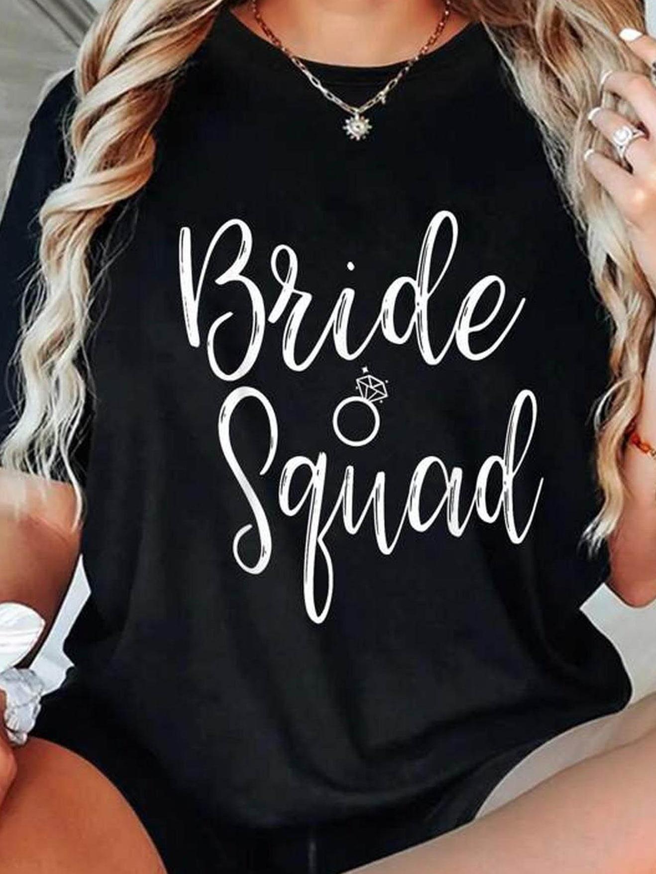 Bride Squad Graphic Print Black T-shirt L