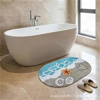 TEMU Ocean Beach Oval Imitation Cashmere Rug with Fringes - Soft Cartoon Bath Mat