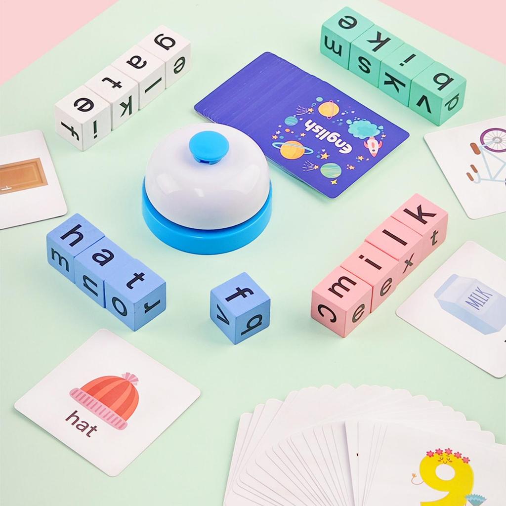 New Spelling Games Wooden Blocks Puzzles Literacy Games with Flash Cards for Kids Ages 3 Plus Home Classroom Preschool Party