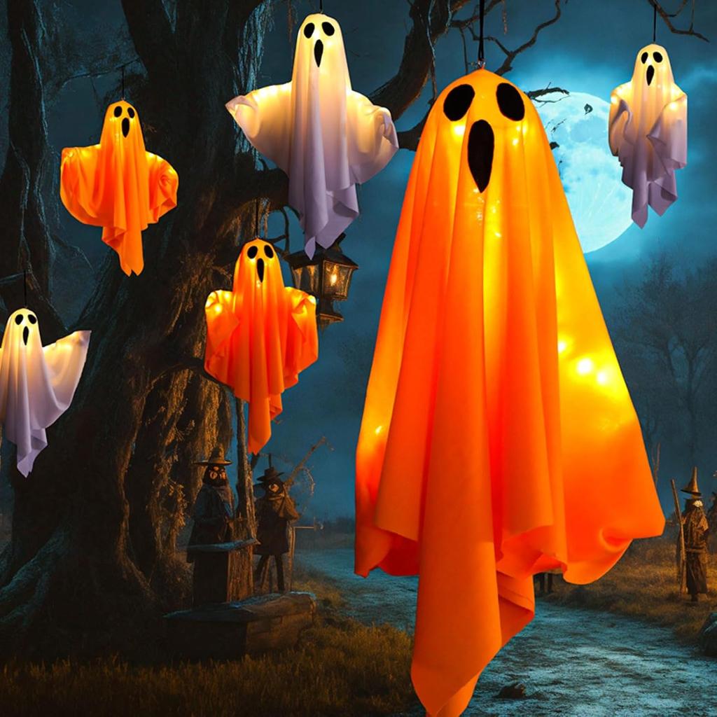 Halloween LED Ghost Lights DIY Hanging Decor Spooky Indoor Party Atmosphere Lighting For Home Scary Decorations Party Supplies
