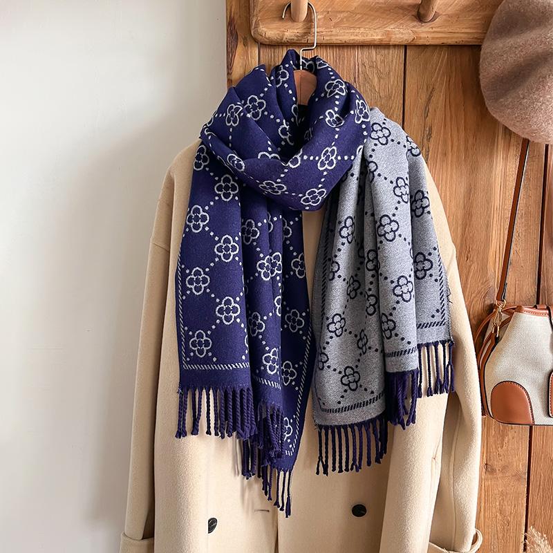 S Jacquard Design Winter Zweiseitiger Schal Kaschmir Weich Warm Langer Fransen Pashmina Schal Kälteschutz Winddichte Decke Schal