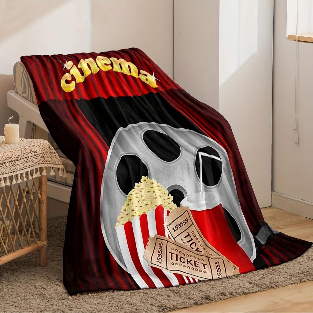 1 st Digitaltryckt Filmteater Popcornmönster Flanellfilt, Mjuk och Bekväm, Maskintvättbar, Lämplig