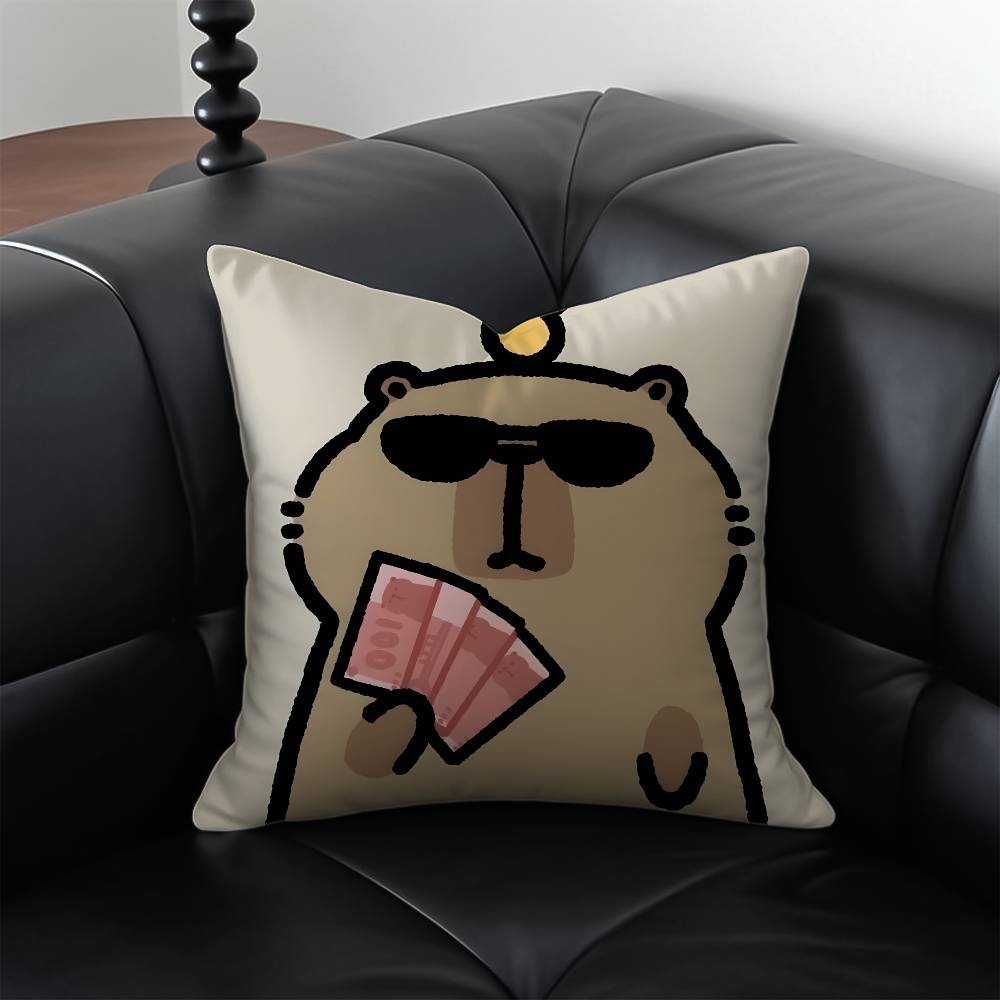 Cute Cartoon Companion Capybara Pillow Case Anti-dustmite Pillowcase Invisible zipper silky short plush Sofa cushion cover