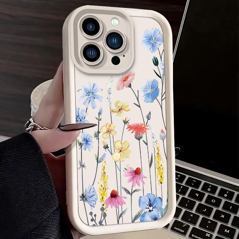 Retro Watercolor Wild Flowers Case for iPhone 17 Air 16 E 15 14 Plus 13 12 Mini 11 Pro Max Washable Dustproof Silicone Cover