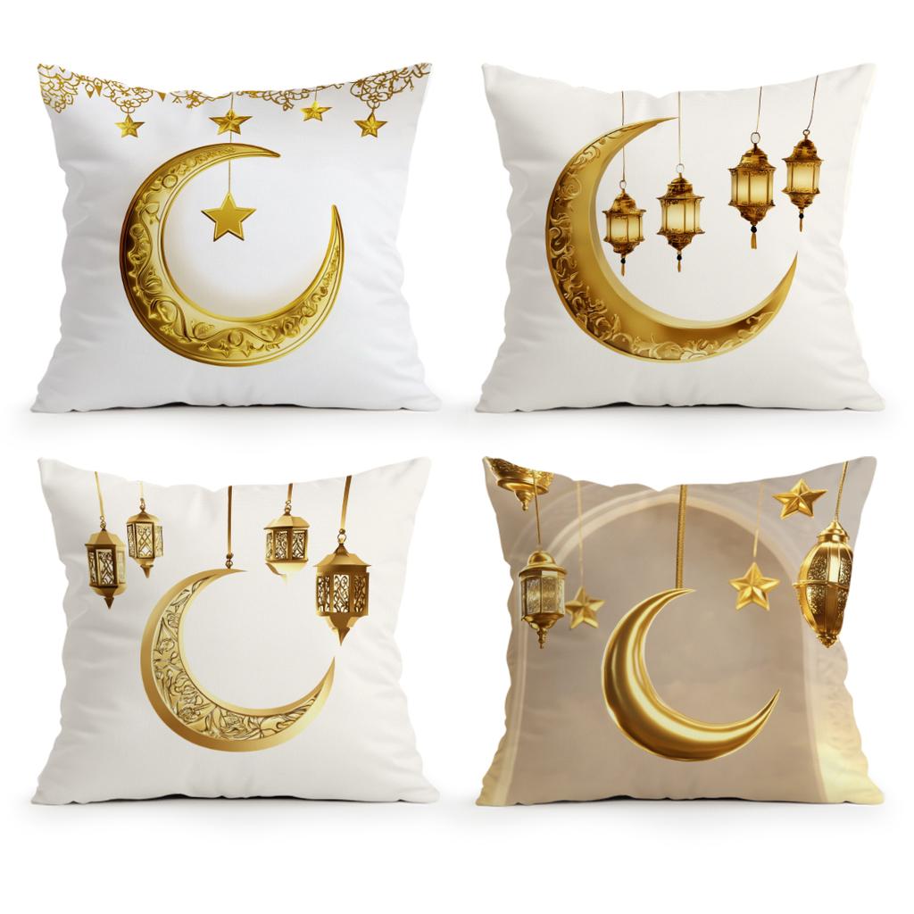 Golden Moon Lantern For Ramadan Pillowcase Bedroom Sofa Cushion Cover 100% Polyester Living Room Cushion Pillowcase Home Decor