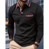 Long Sleeve Lapel Polos Shirts Check Patchwork Tops Men's Casual Spring Autumn Sports Polo Shirt