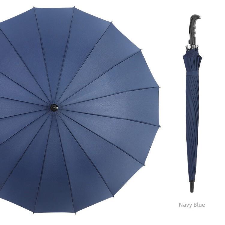 16-Rib Umbrella with Japanese-Style Fresh Design, Leather Handle, Curved Hook, Straight Pole, Large Double-Person Umbrella for Sun and Rain, Gift or