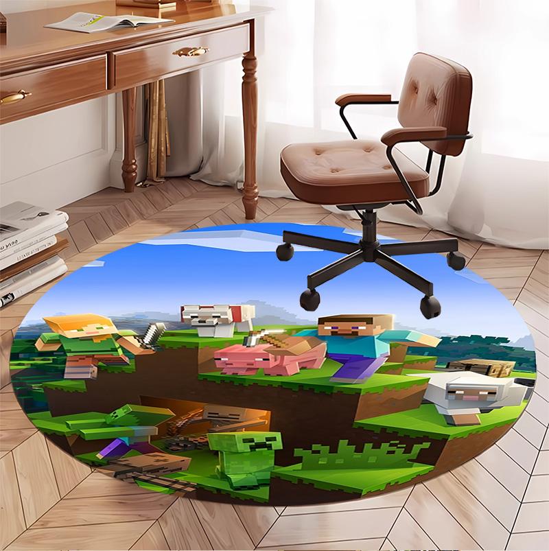 Minecraft Pattern Round Rug, Indoor/Outdoor Mat, for Picnic, Gameroom, Bedroom, Office, Living Room, Home Decor Carpet, Birthday Gift