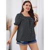 Sommer Herbst Damen Chiffon Kurz Rundhals Bluse Karomuster Temperament Pendler Polka Dot Hemd XL-4XL