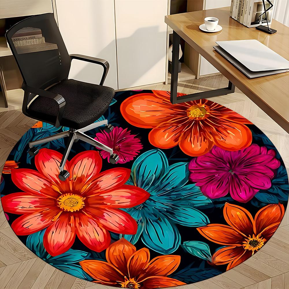 1PC Floral Pattern Chair Carpet for Office, Indoor Non-Slip Washable Carpet, Soft Comfortable Mat For Office Room yy250930322