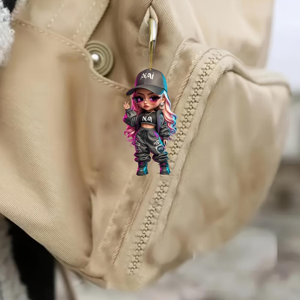 2D Flat Acrylic Pendant - Locomotive Girl, Pendant for Cars, Backpacks, Keys - Universal Gift for All Occasions