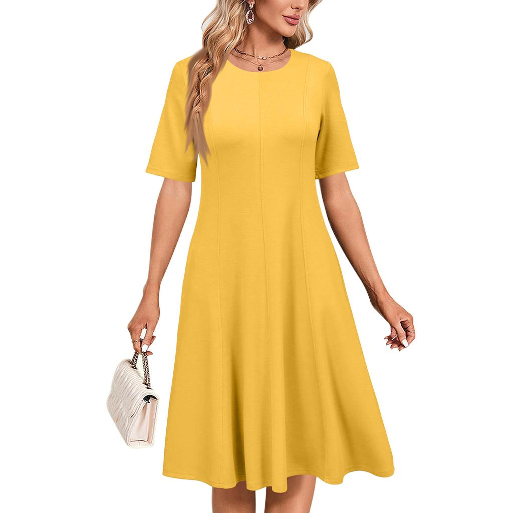 Women's Casual Elegant Short Sleeved Round Neck Dress