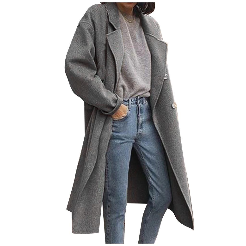 Fashion Women Solid Trench Coat Windbreaker Jacket Coat Double Breasted Overcoat