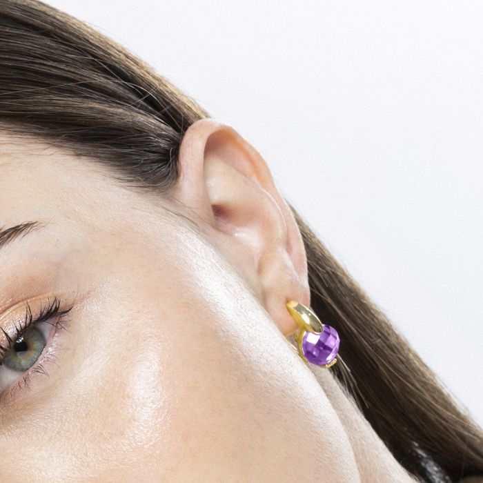 Boucles d'oreilles Luxenter en argent 925 et zircon améthyste finies en or jaune 18 carats - Laram