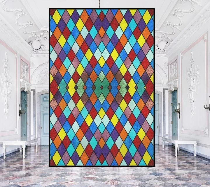 

Windows Privacy Film Church Style Stained Glass Window Decals Static Cling Decorative Frosted Window Films Size 40x60cm