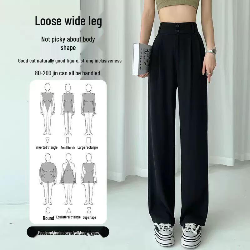 Dámské letní kalhoty s vysokým pasem, černé, se širokými nohavicemi, 2024, slim fit s splývavým efektem