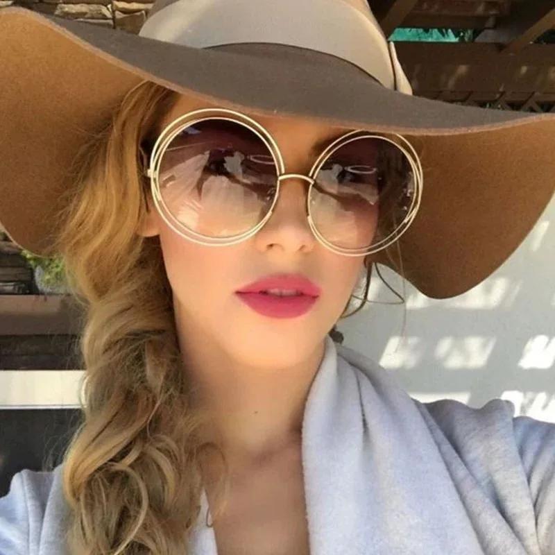 Vintage Oversized Round Sunglasses Women For Men Sun Glasses Punk Popular Big Frame Luxury Brand Designer Hollow Metal Shades