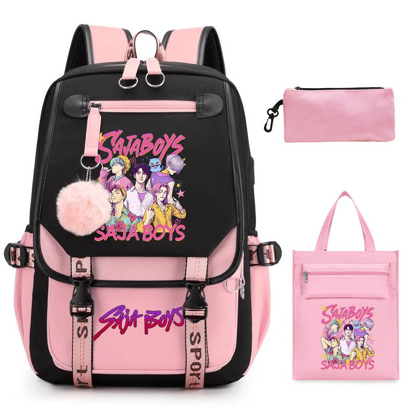 K-Pop Anime Cartoon Printing Casual Student Backpack Shoulder Bag Pencil Case Three-Piece Set