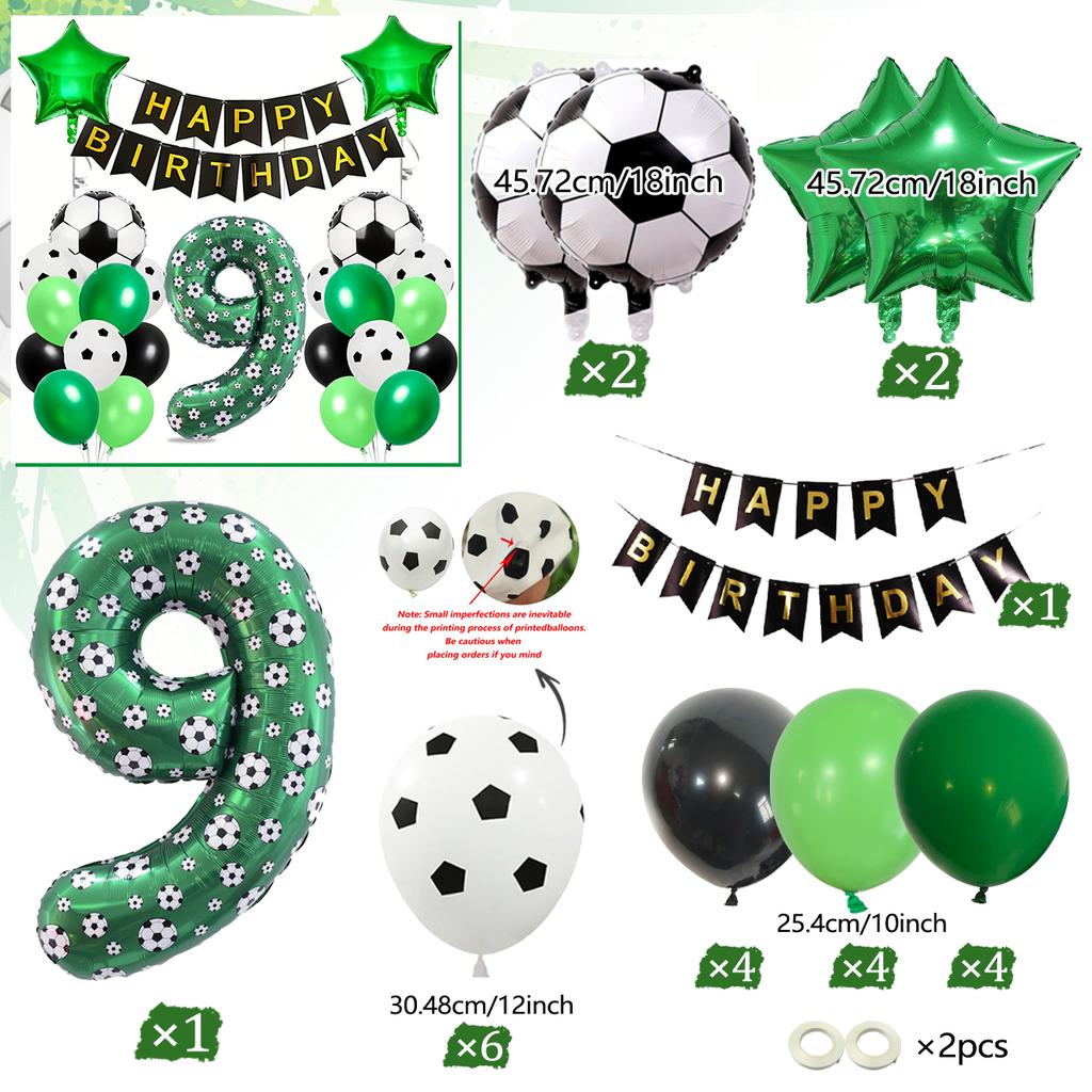 Football Number Balloon Set 0-9 Pentagram Balloons Happy Birthday Banner for Football Themed Birthday Party Decoration