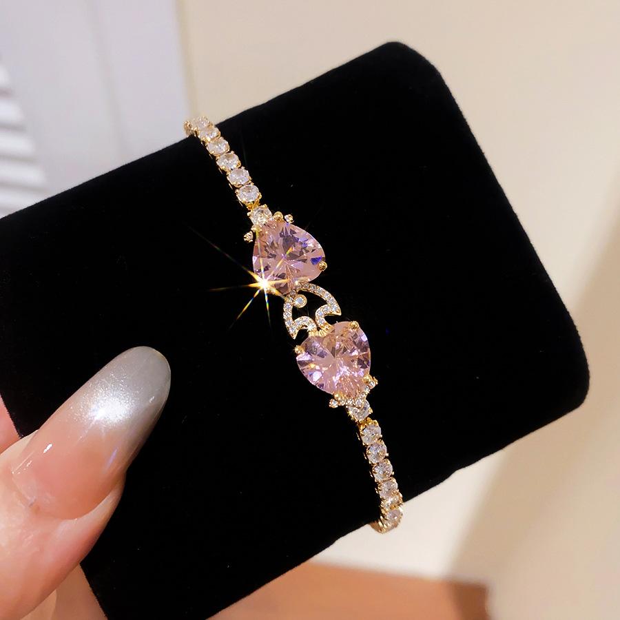 18K Real Gold Plated Premium Zircon Heart Moon Buckle Bracelet Light Luxury Exquisite Super Sparkling Ins Jewelry