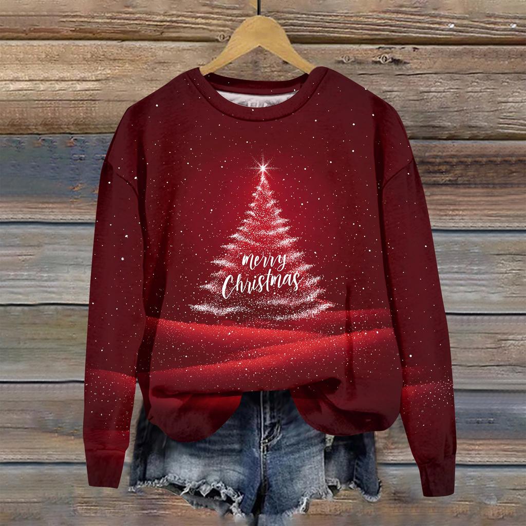 Women's Christmas Printed Casual Fashion Long Sleeve Round Neck Pullover Top