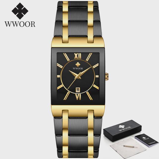 

WWOOR Top Brand Luxury Steel Strap Business Quartz Watch Men Casual Waterproof Sports Watch чорний/золотий