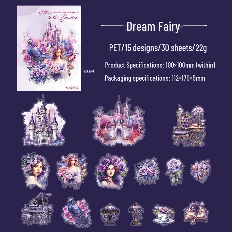 Wonderful Day Sticker Pack: Alice in the Garden Series, 30 Sheets for DIY Journals with 8 Unique Character Designs