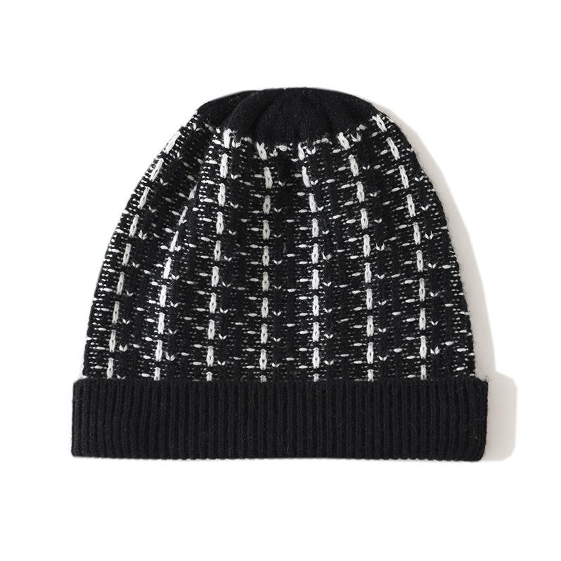 

Cashmere Hat Autumn and Winter New Style Women s Fashion Casual Ear Protection Pile Hat Color Block Knitted Hat One Size