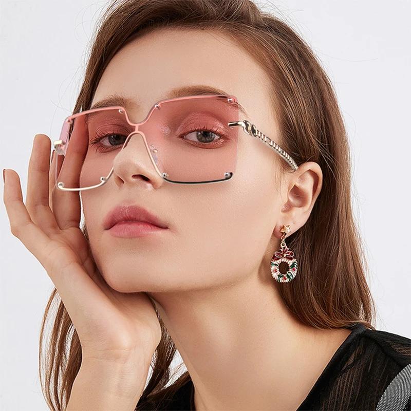 Rimless Metal Vintage Square Sunglasses Women Luxury Oversized Fashion Sun Glasses Shades Female Brand Designer Clear Oculos De