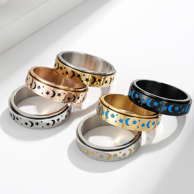 Star Titanium Steel Rotatable Luminous Ring Ring for Decompression and Anxiety Relief Stainless Steel Mens and Womens Rings