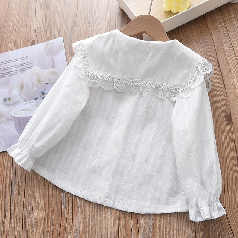 Kids Shirt Long Sleeve White Cotton Lace Trim Blouse Boys Girls Spring Autumn Fashion Top Children Korean Style Casual Clothing Size 110 160