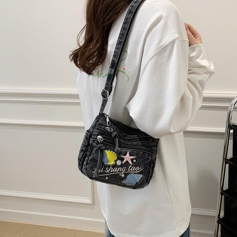 Bestickte Handytasche Jeans-Tasche Damen Umhängetasche