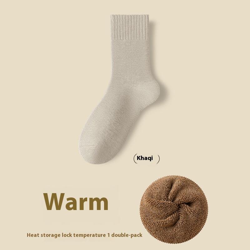 Terry Socks Women's Mid-calf Length Socks Autumn and Winter Fleece-lined Thickened Warm Stockings Floor Socks Boneless Sewing Home Socks Heat Storage