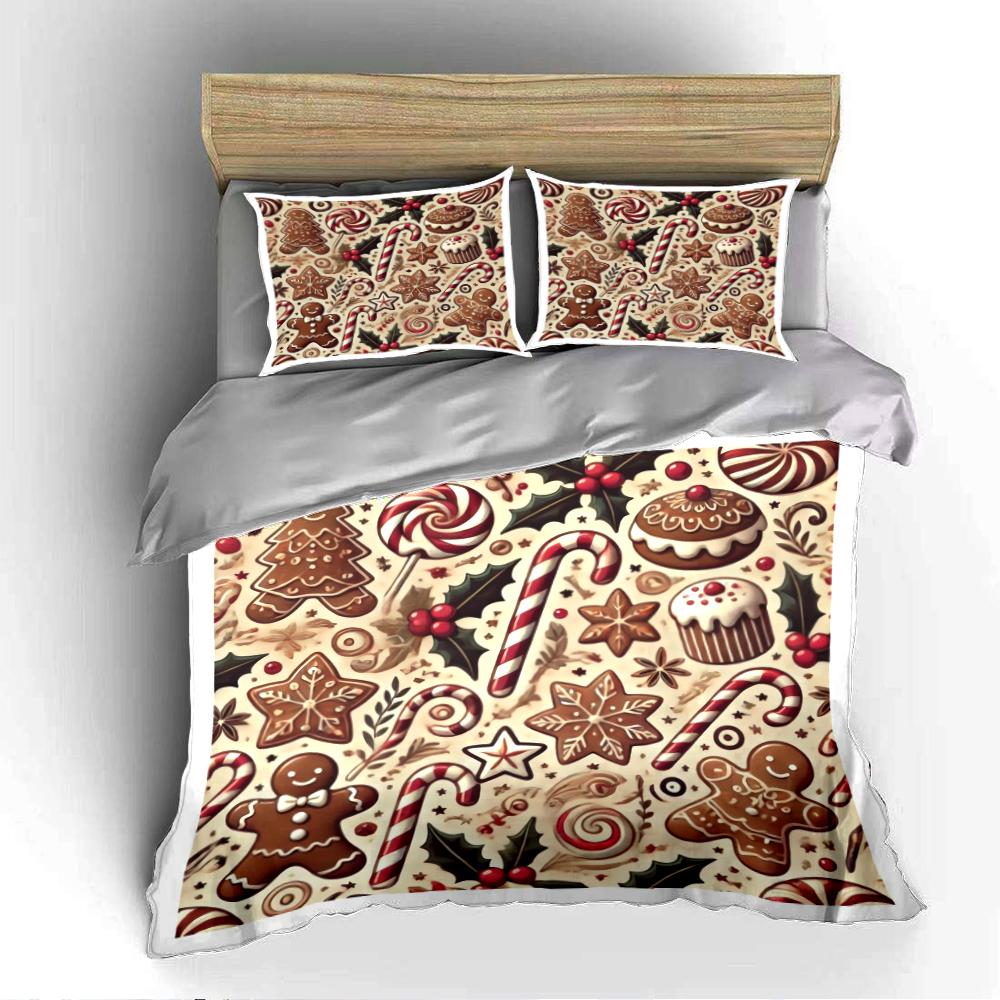 Christmas Gingerbread Candy Bedding Set Bedding set (1 duvet cover, 2 pillowcases, duvet not included)