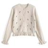 2026 Autumn/Winter Women's Floral Embroidery Knit Cardigan, Round Neck Korean Style Sweater Coat, Age-Reducing Design.