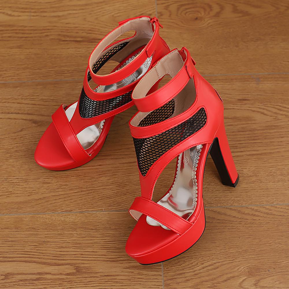 Rote Plateau-Sandalen für Damen Offene Zehenpartie Hoher Blockabsatz Große Übergrößen 50 Nachtclub