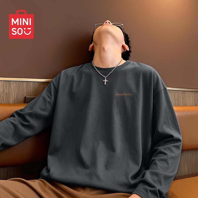 MINISO Men's American Retro Cotton Long-Sleeve T-Shirt