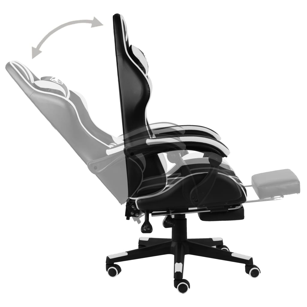 Gaming Chair with Footrest Black and White PU Leather