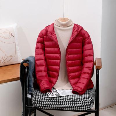 Casaco Feminino Fino de Penas Acolchoado de Algodão Outono Inverno: Design de Corte Amplo com Capuz, Roupa de Exterior Leve e Quente