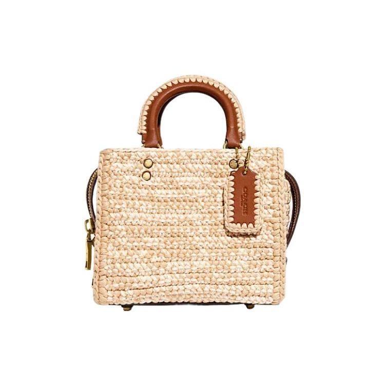 

Coach Rogue 20 Solid Color Embossed Letter Logo Tag Zipper Closure Hook Needle Woven Fabric Tote Bag Shopping Bag Handbag Small Women Tote CJ635-B4RHR Basic Set (Bag+Dust Bag)