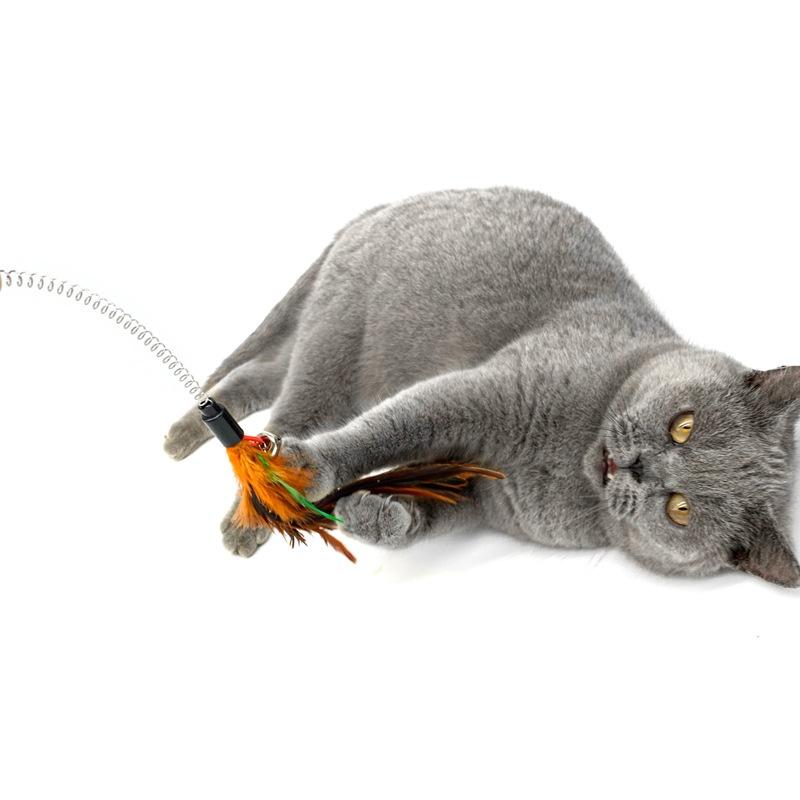 Cat Interactive Toy with Sucker Spring Feather Plush Funny Kitten Pet Toys Random Color